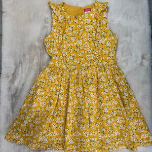 Zunie Girl Yellow Daisy Ruffle Sleeveless Cotton Dress Size Large 10/12